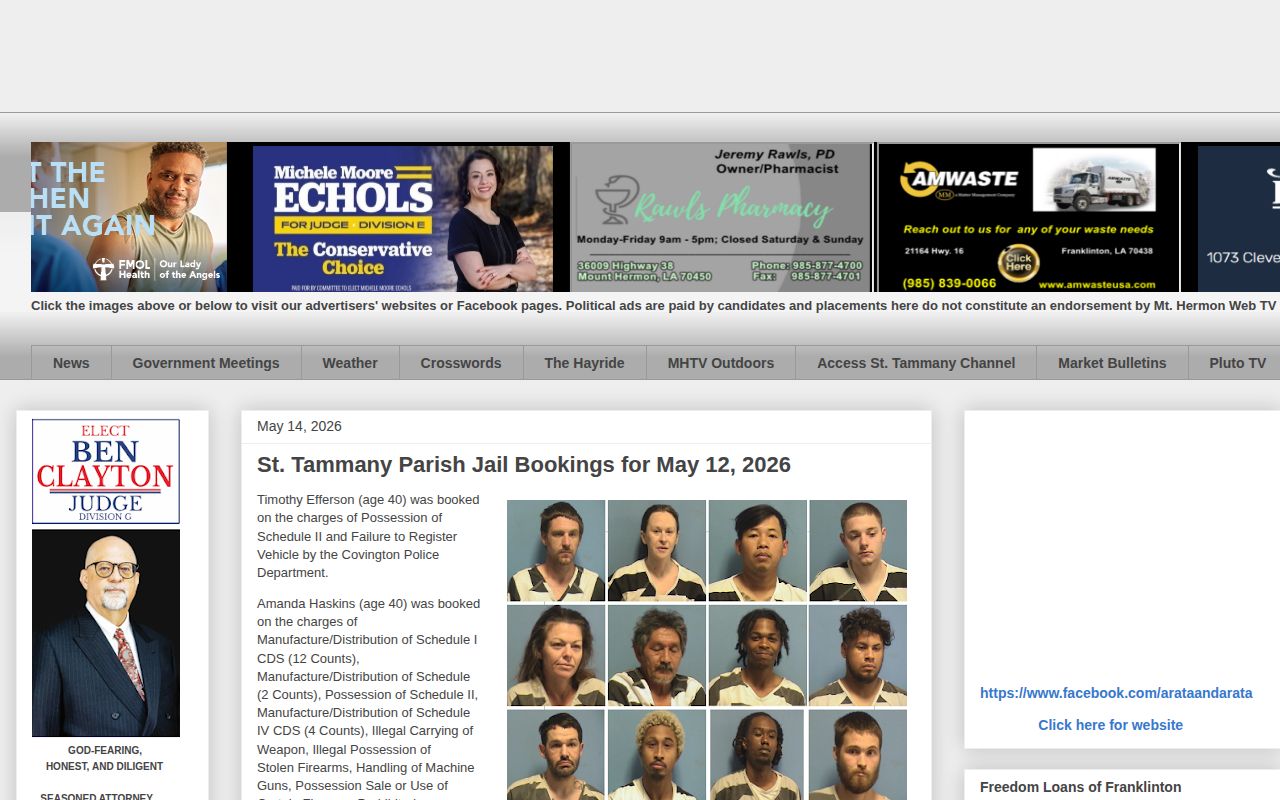 St. Tammany Parish multi-day blotter source with booking date