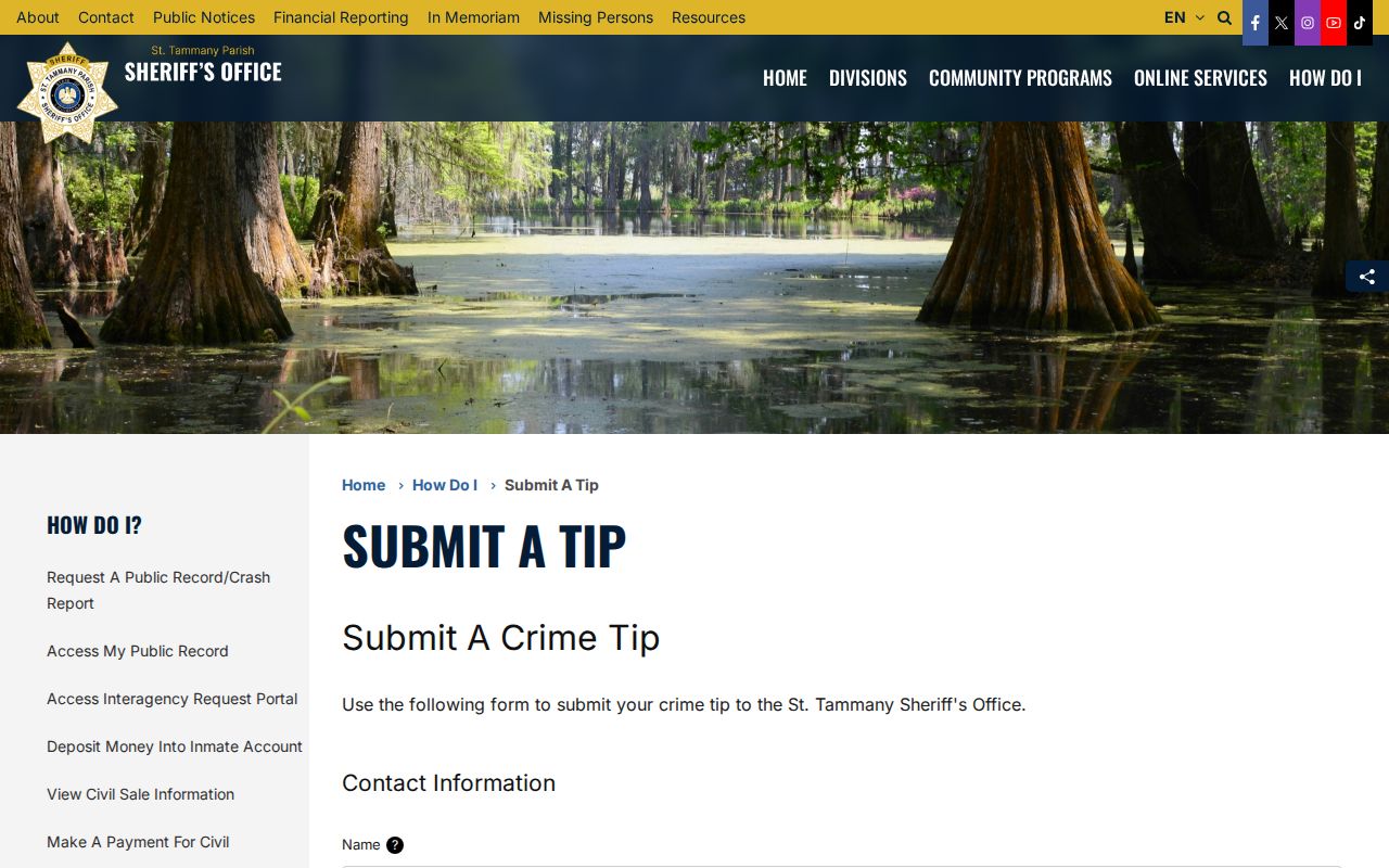 St. Tammany Parish Sheriff arrest warrant tip page