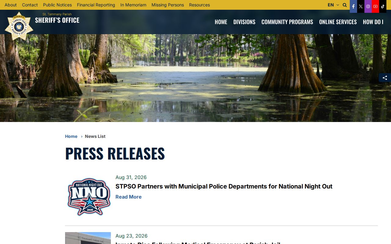 Official St. Tammany Parish Sheriff arrest press-release stream